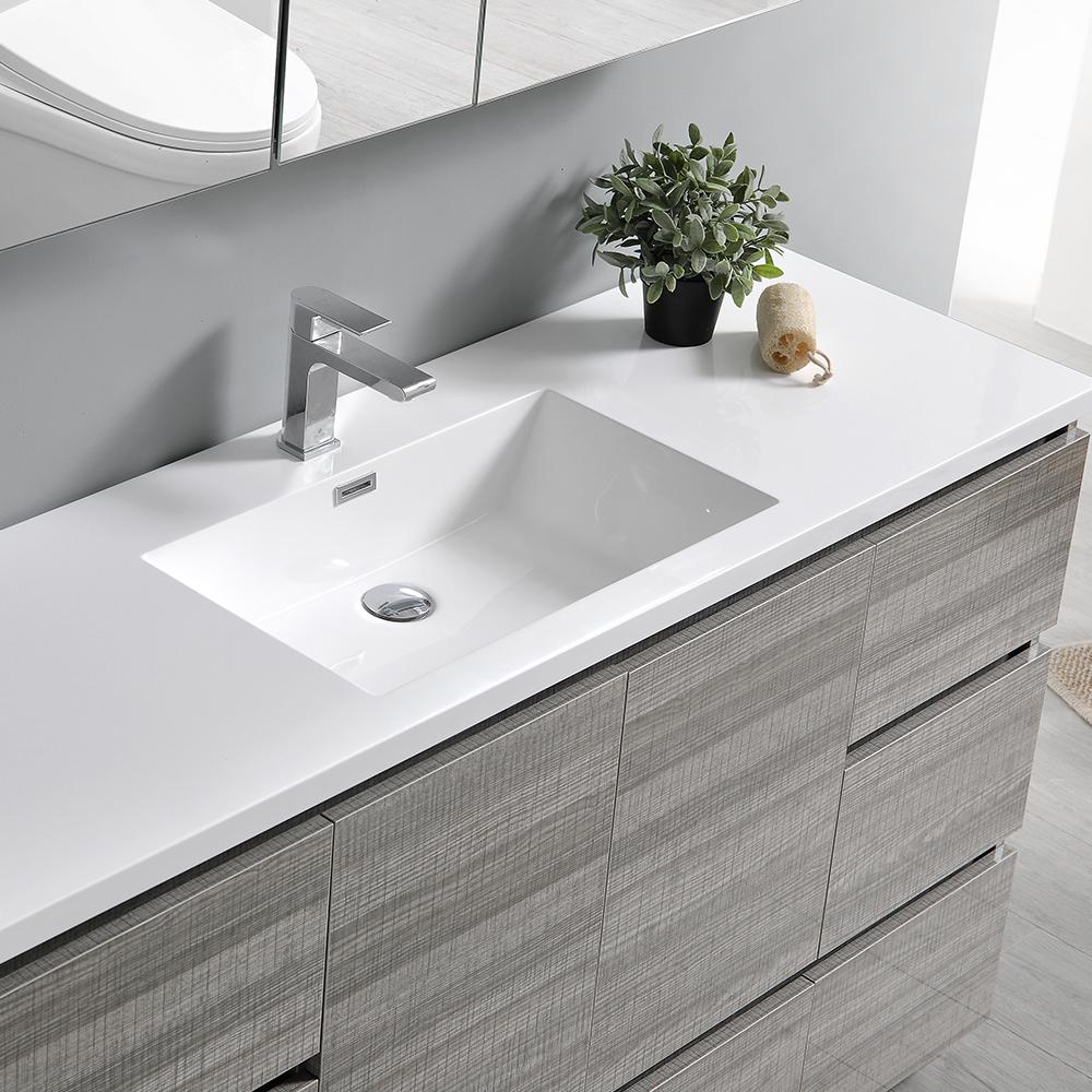 Fresca Lazzaro 60" Glossy Ash Gray Free Standing Single Sink Modern Bathroom Vanity w/ Medicine Cabinet