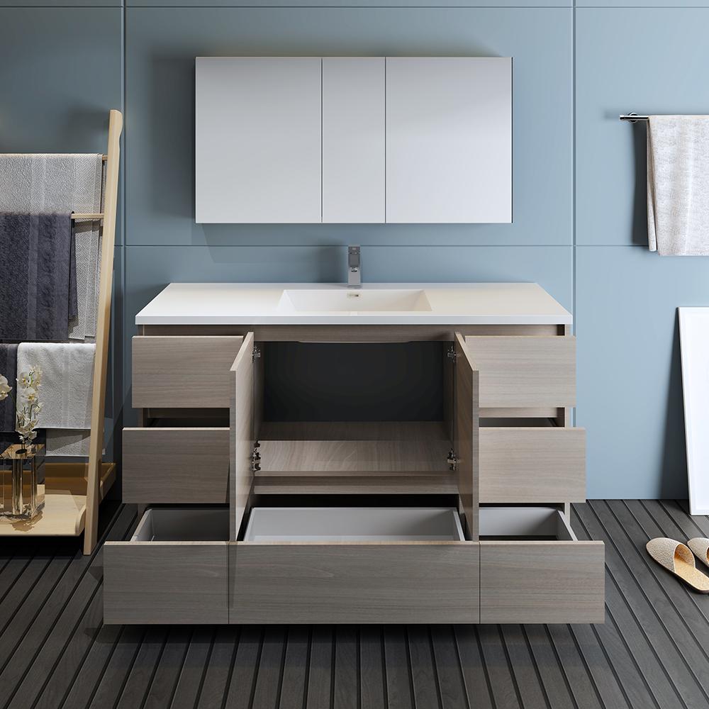 Fresca Lazzaro 60" Gray Wood Free Standing Single Sink Modern Bathroom Vanity w/ Medicine Cabinet