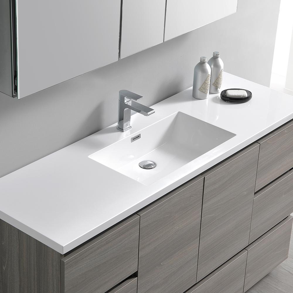 Fresca Lazzaro 60" Gray Wood Free Standing Single Sink Modern Bathroom Vanity w/ Medicine Cabinet