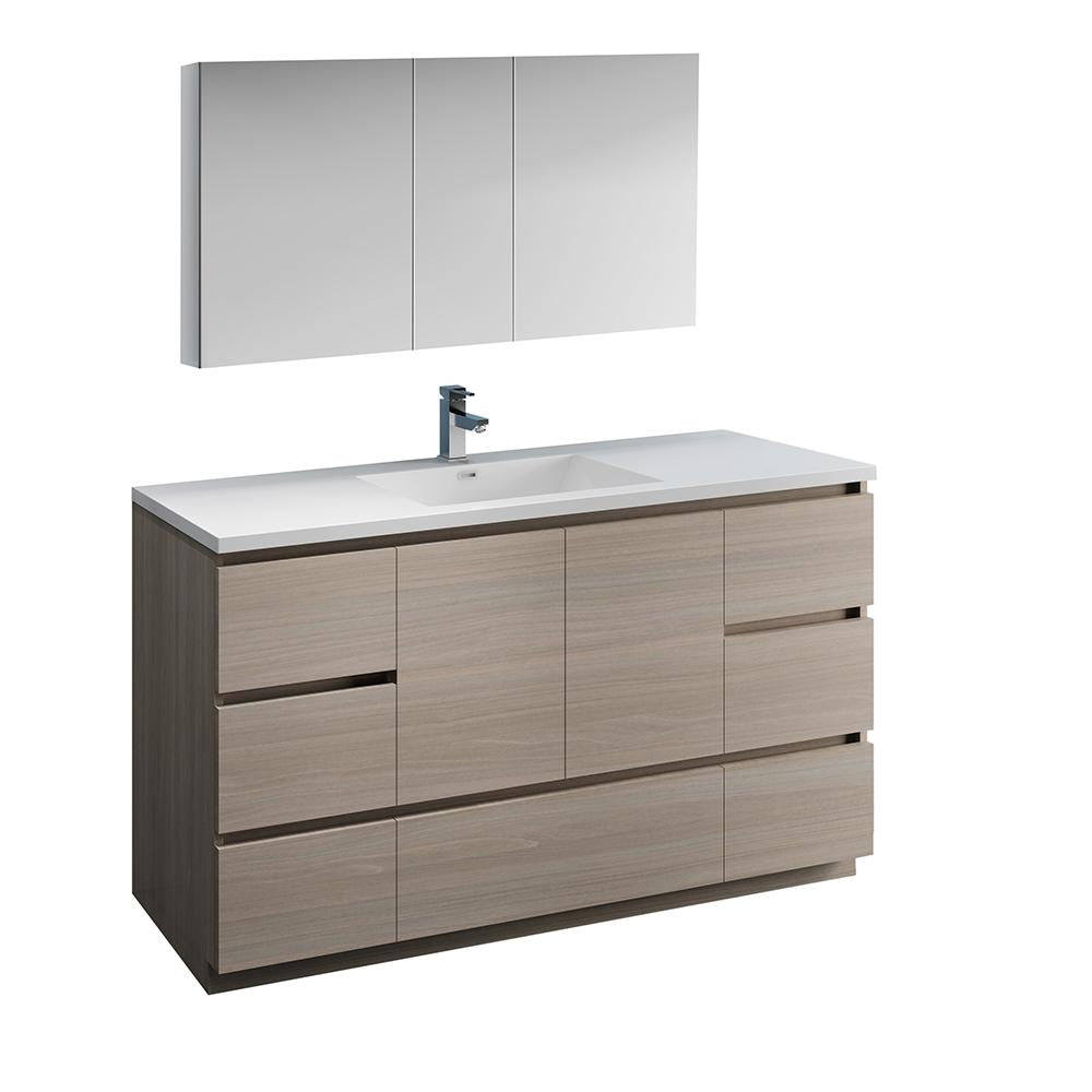 Fresca Lazzaro 60" Gray Wood Free Standing Single Sink Modern Bathroom Vanity w/ Medicine Cabinet