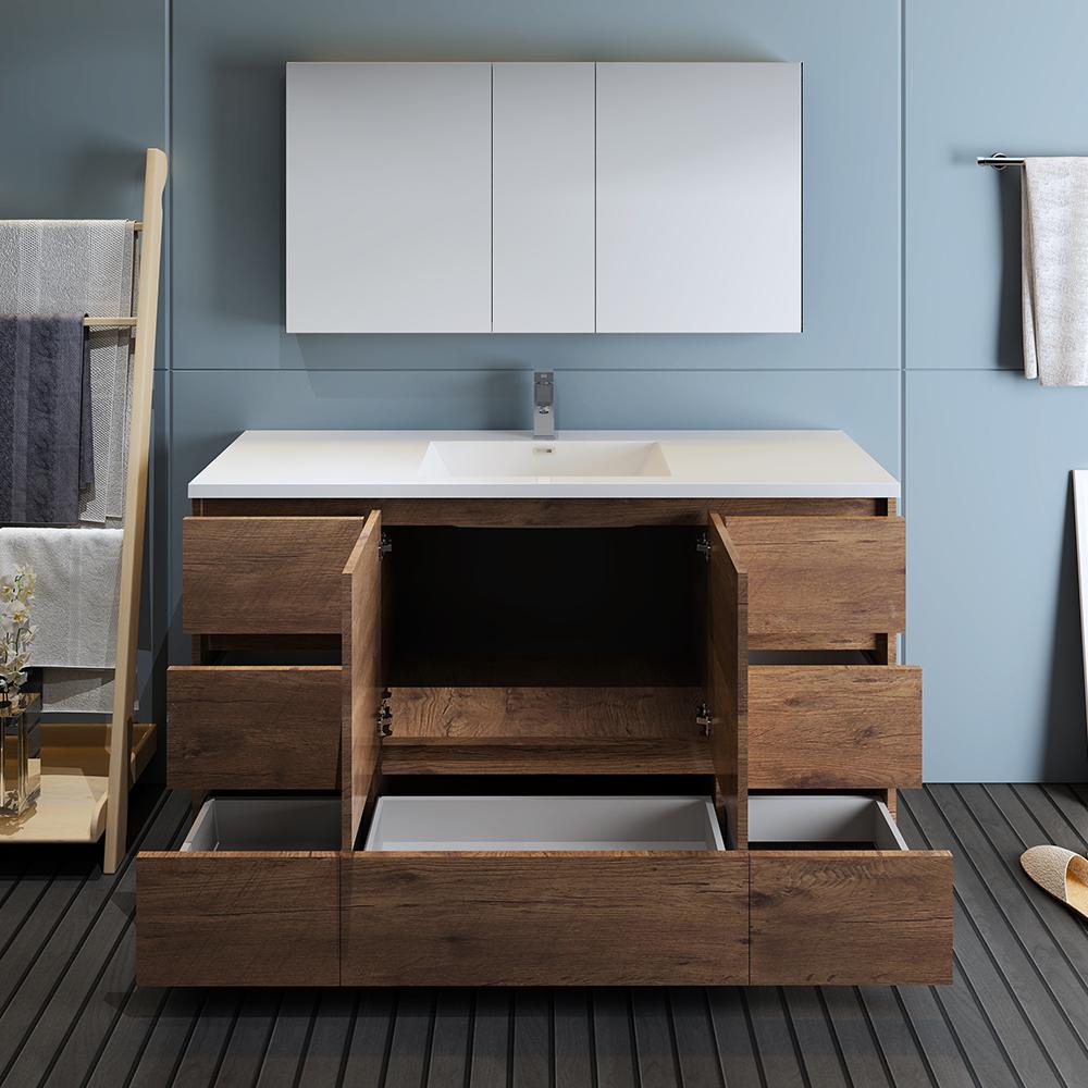 Fresca Lazzaro 60" Rosewood Free Standing Single Sink Modern Bathroom Vanity w/ Medicine Cabinet