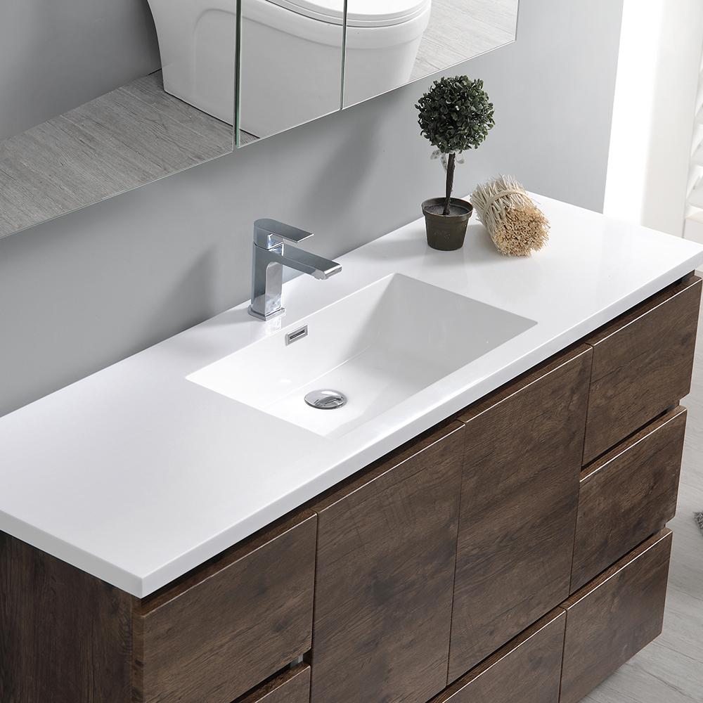 Fresca Lazzaro 60" Rosewood Free Standing Single Sink Modern Bathroom Vanity w/ Medicine Cabinet