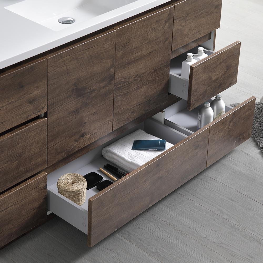 Fresca Lazzaro 60" Rosewood Free Standing Single Sink Modern Bathroom Vanity w/ Medicine Cabinet