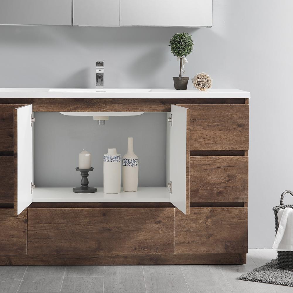 Fresca Lazzaro 60" Rosewood Free Standing Single Sink Modern Bathroom Vanity w/ Medicine Cabinet