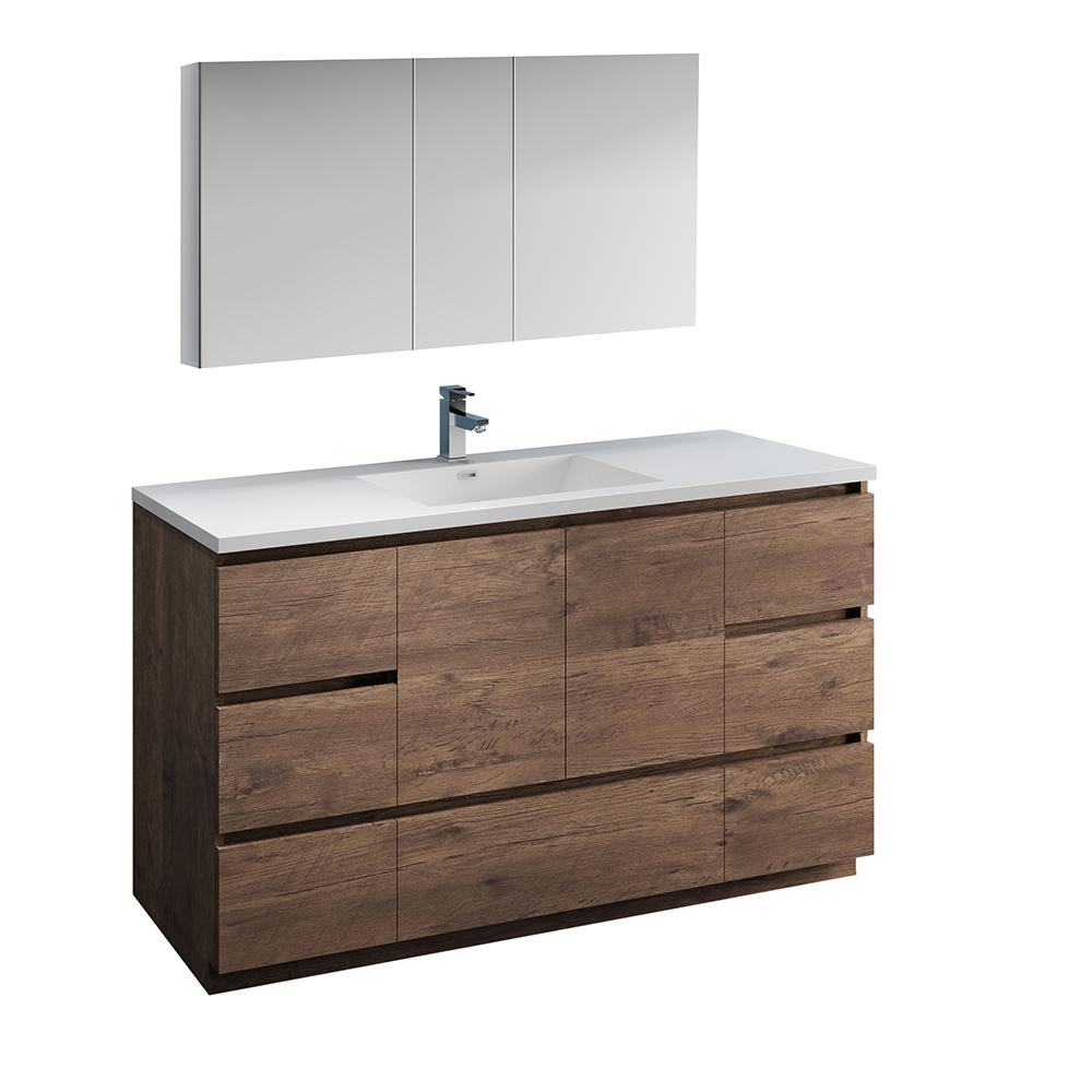 Fresca Lazzaro 60" Rosewood Free Standing Single Sink Modern Bathroom Vanity w/ Medicine Cabinet