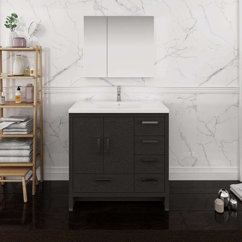 Fresca Imperia 36" Dark Gray Oak Free Standing Modern Bathroom Vanity w/ Medicine Cabinet - Right Version