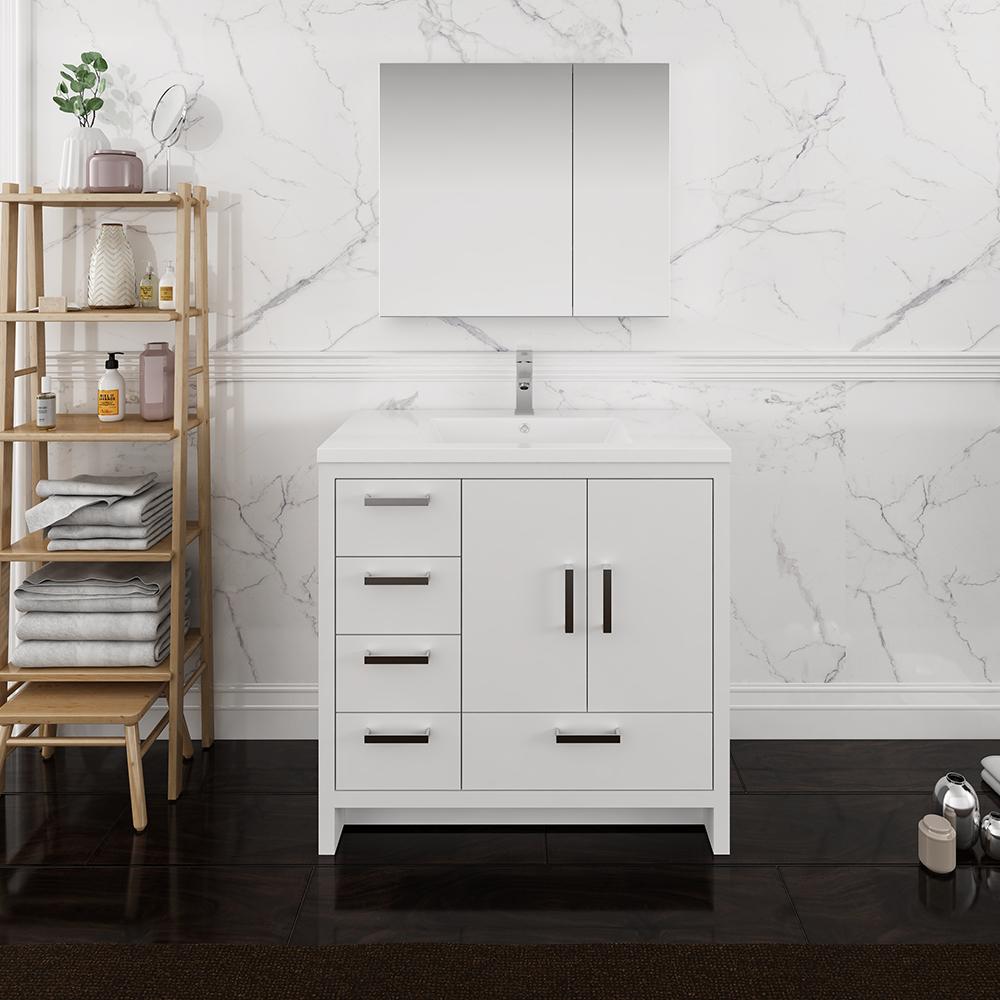 Fresca Imperia 36" Glossy White Free Standing Modern Bathroom Vanity w/ Medicine Cabinet- Left Version