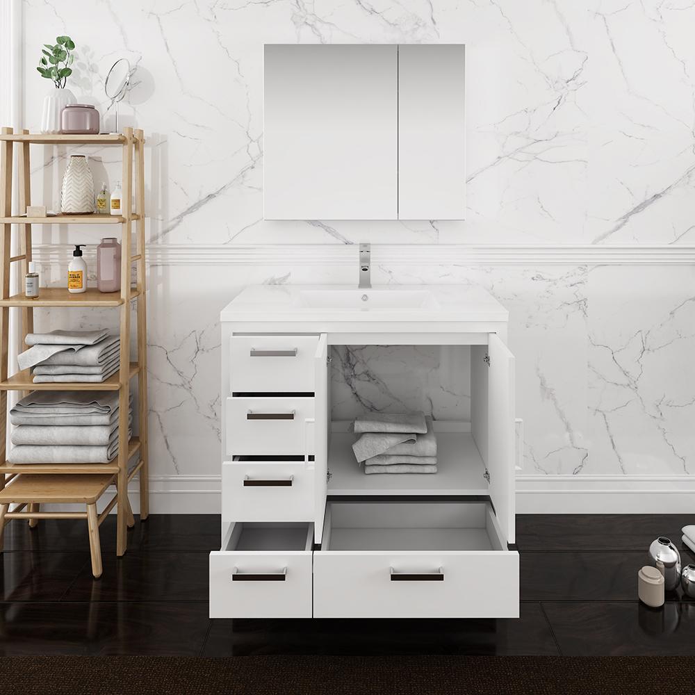 Fresca Imperia 36" Glossy White Free Standing Modern Bathroom Vanity w/ Medicine Cabinet- Left Version