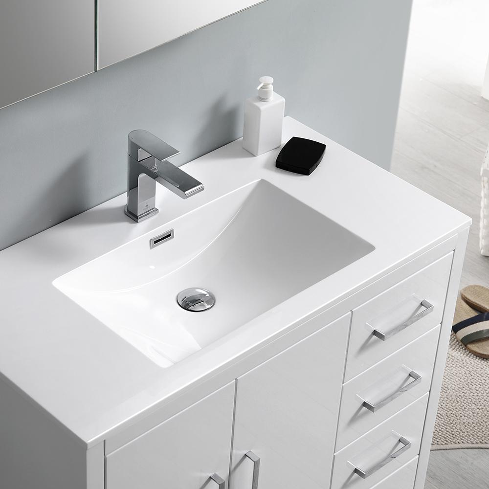 Fresca Imperia 36" Glossy White Free Standing Modern Bathroom Vanity w/ Medicine Cabinet - Right Version