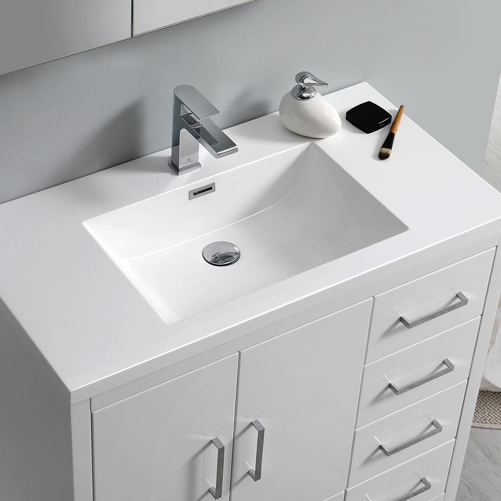 Fresca Imperia 36" Glossy White Free Standing Modern Bathroom Vanity w/ Medicine Cabinet - Right Version