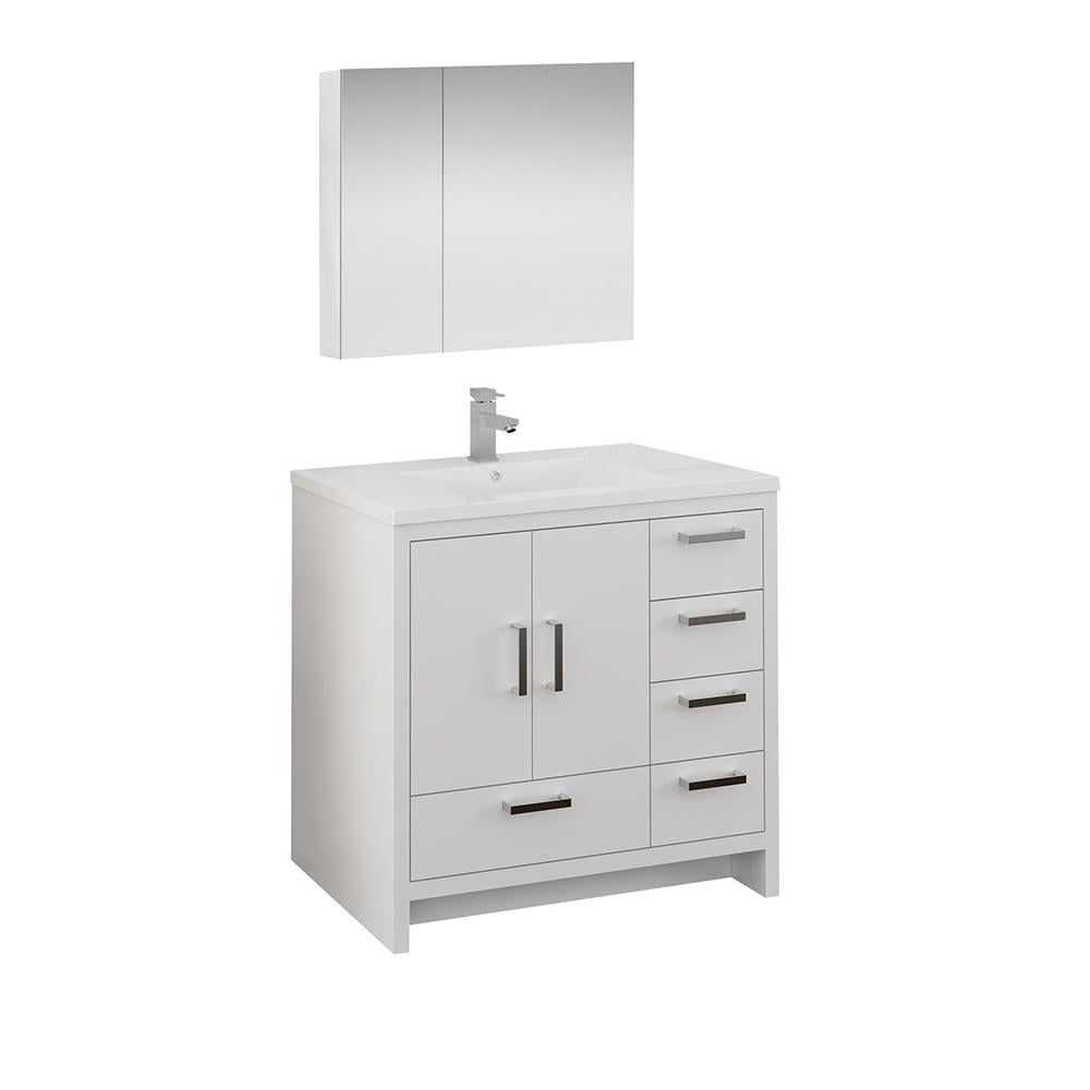 Fresca Imperia 36" Glossy White Free Standing Modern Bathroom Vanity w/ Medicine Cabinet - Right Version