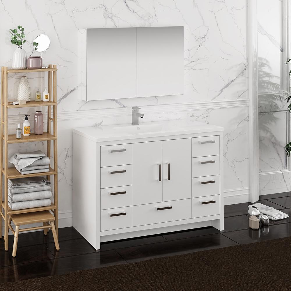 Fresca-Imperia-48"-Glossy-White-Free-Standing-Modern-Bathroom-Vanity-w/-Medicine-Cabinet-(FVN9448WH)