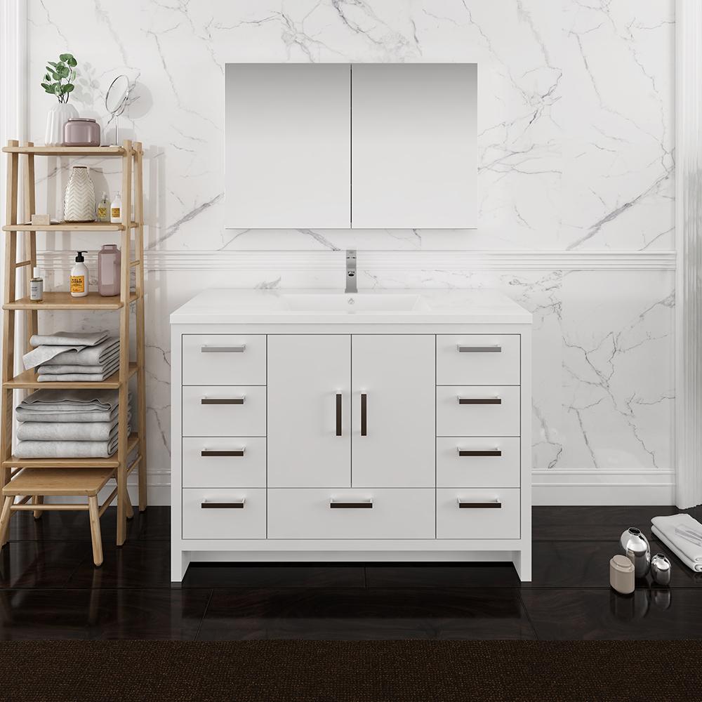 Fresca Imperia 48" Glossy White Free Standing Modern Bathroom Vanity w/ Medicine Cabinet