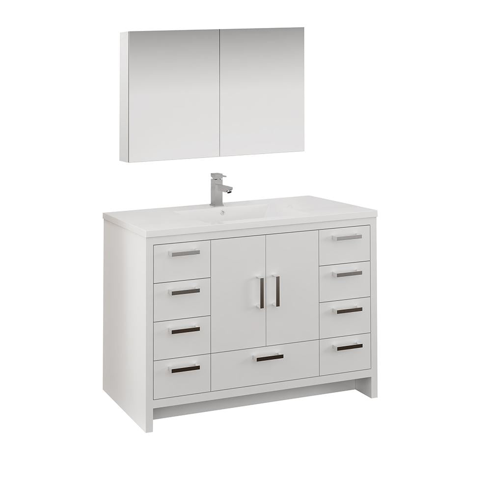 Fresca Imperia 48" Glossy White Free Standing Modern Bathroom Vanity w/ Medicine Cabinet