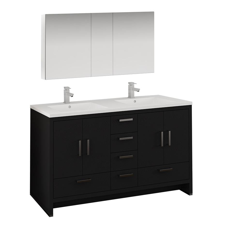 Fresca Imperia 60" Dark Gray Oak Free Standing Double Sink Modern Bathroom Vanity w/ Medicine Cabinet
