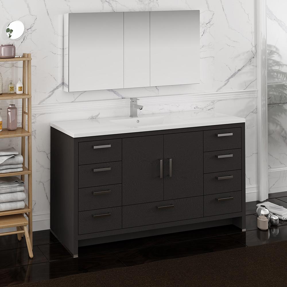 Fresca-Imperia-60"-Dark-Gray-Oak-Free-Standing-Single-Sink-Modern-Bathroom-Vanity-w/-Medicine-Cabinet-(FVN9460DGO-S)