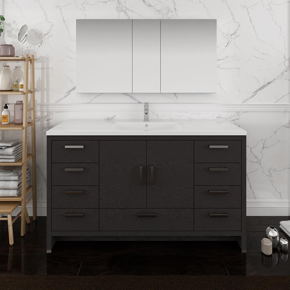Fresca Imperia 60" Dark Gray Oak Free Standing Single Sink Modern Bathroom Vanity w/ Medicine Cabinet