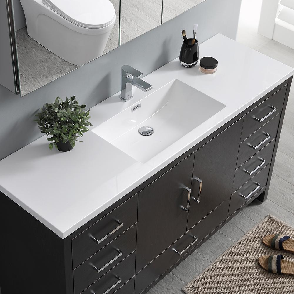Fresca Imperia 60" Dark Gray Oak Free Standing Single Sink Modern Bathroom Vanity w/ Medicine Cabinet