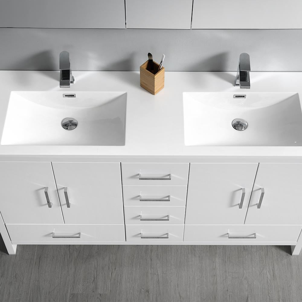 Fresca Imperia 60" Glossy White Free Standing Double Sink Modern Bathroom Vanity w/ Medicine Cabinet