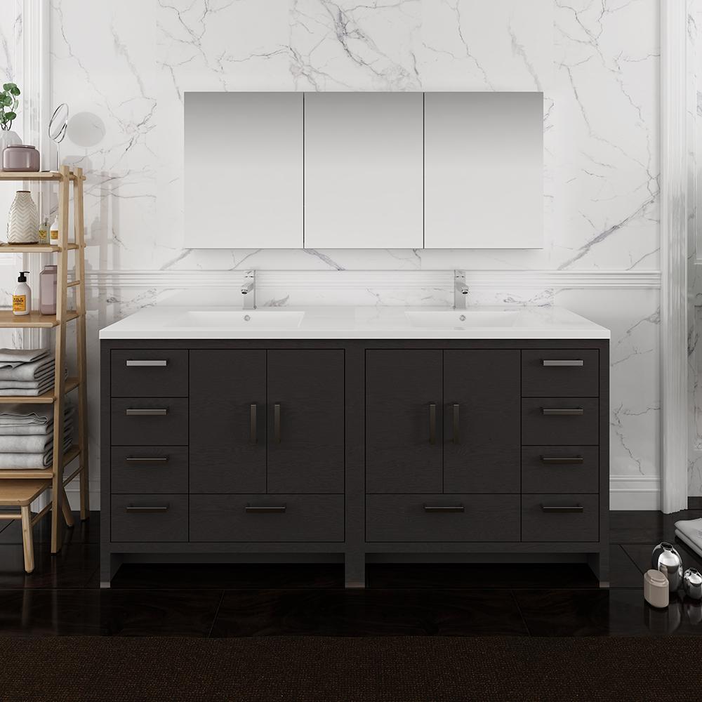 Fresca Imperia 72" Dark Gray Oak Free Standing Double Sink Modern Bathroom Vanity w/ Medicine Cabinet