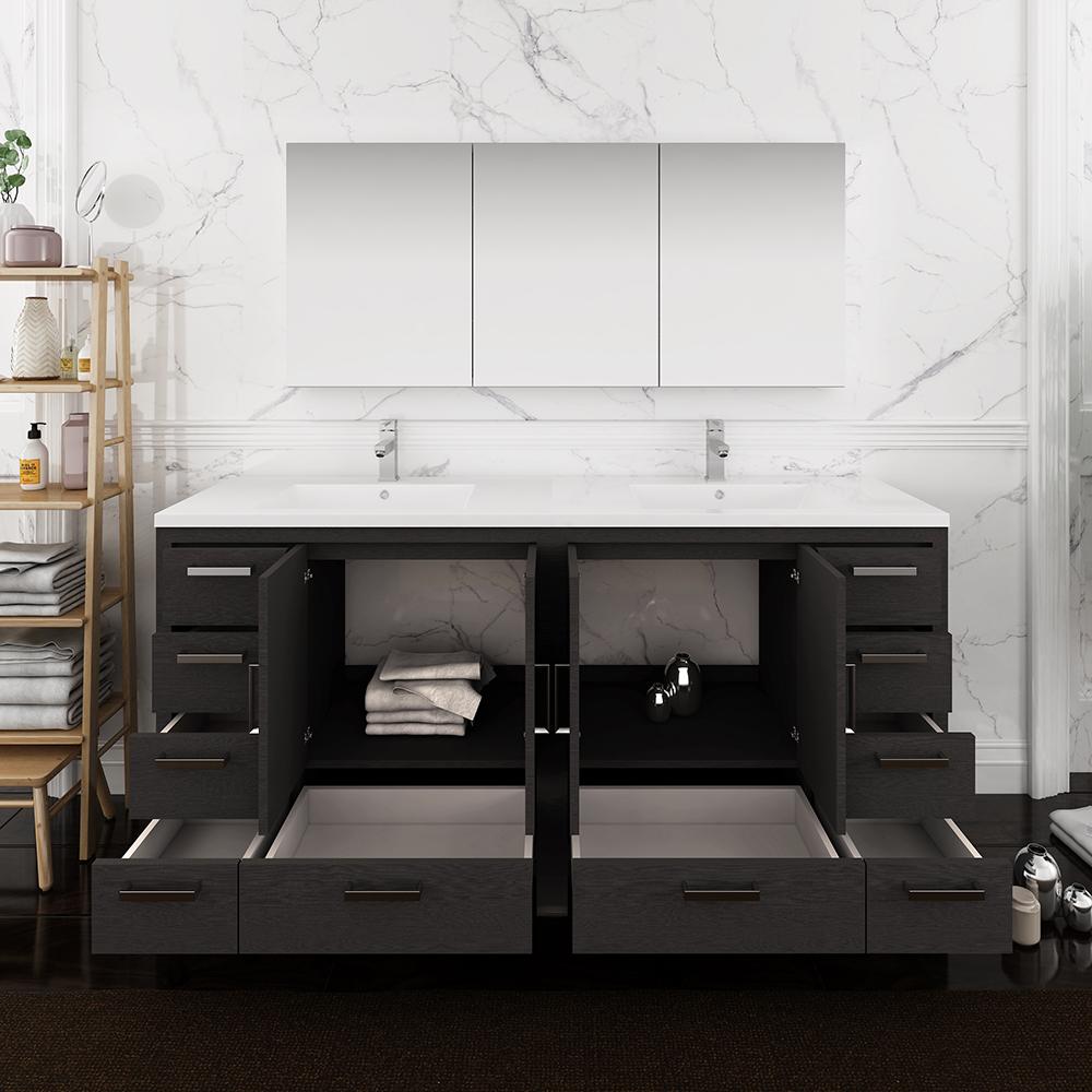 Fresca Imperia 72" Dark Gray Oak Free Standing Double Sink Modern Bathroom Vanity w/ Medicine Cabinet