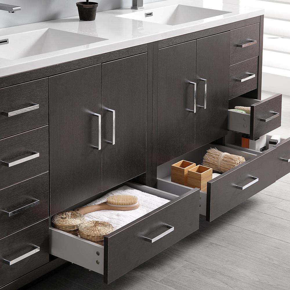 Fresca Imperia 72" Dark Gray Oak Free Standing Double Sink Modern Bathroom Vanity w/ Medicine Cabinet
