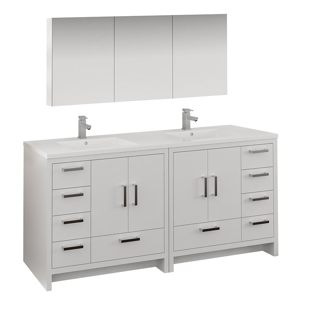 Fresca Imperia 72" Glossy White Free Standing Double Sink Modern Bathroom Vanity w/ Medicine Cabinet