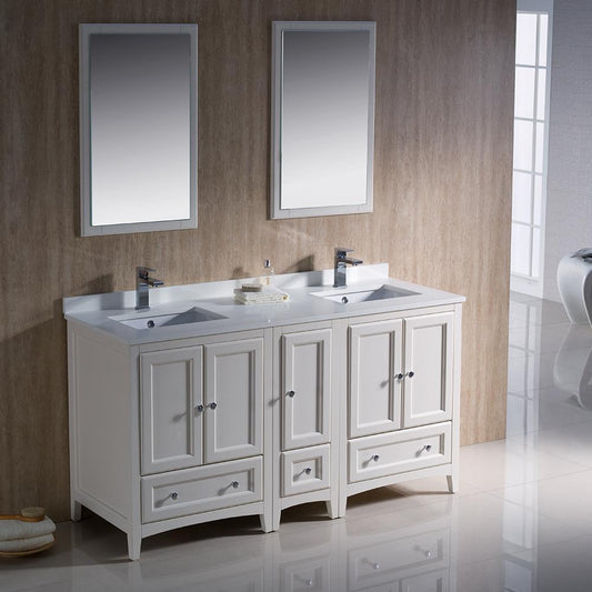 Fresca-Oxford-60"-Antique-White-Traditional-Double-Sink-Bathroom-Vanity-(FVN20-241224AW)