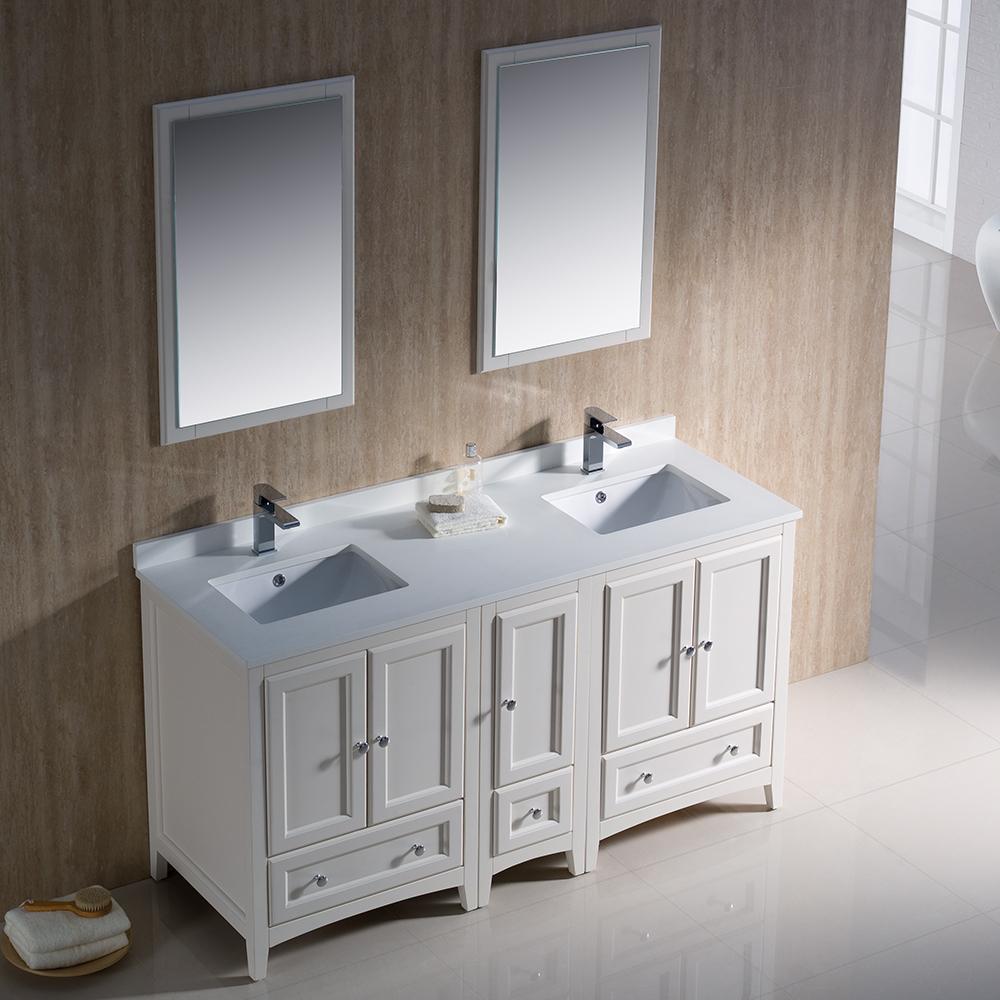 Fresca Oxford 60" Antique White Traditional Double Sink Bathroom Vanity