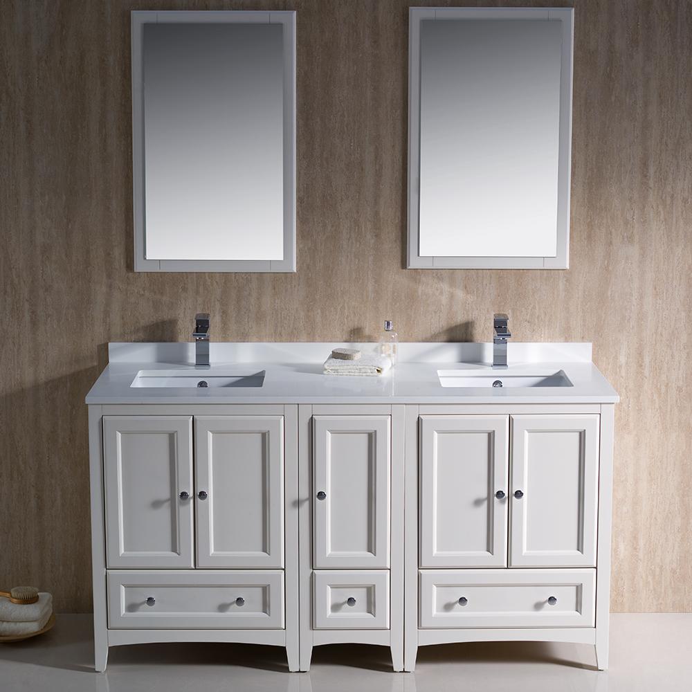 Fresca Oxford 60" Antique White Traditional Double Sink Bathroom Vanity