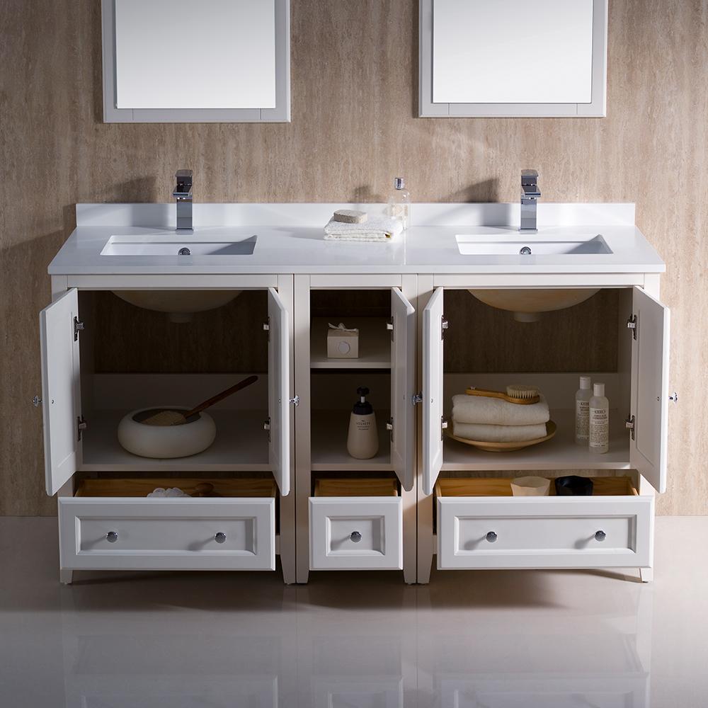 Fresca Oxford 60" Antique White Traditional Double Sink Bathroom Vanity