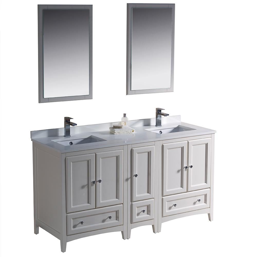 Fresca Oxford 60" Antique White Traditional Double Sink Bathroom Vanity