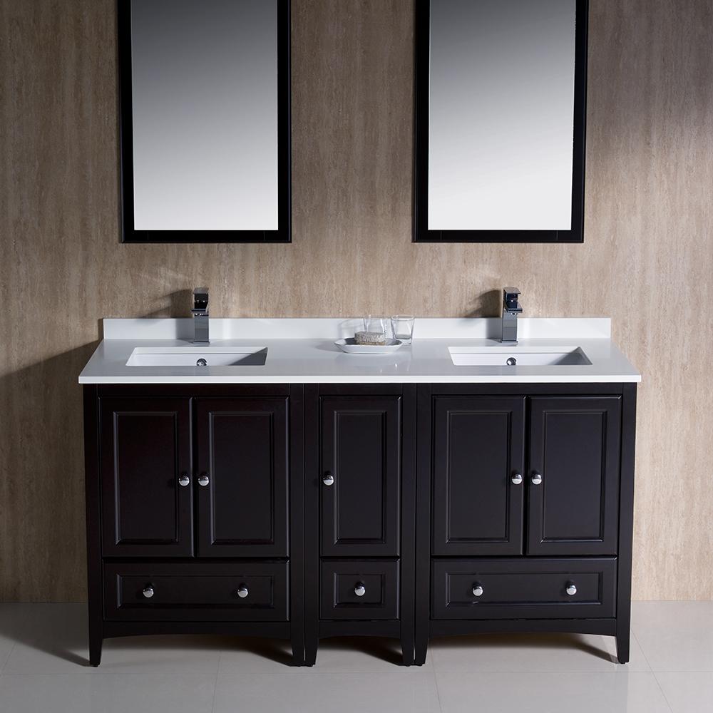 Fresca Oxford 60" Espresso Traditional Double Sink Bathroom Vanity