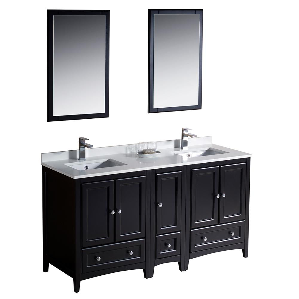 Fresca Oxford 60" Espresso Traditional Double Sink Bathroom Vanity