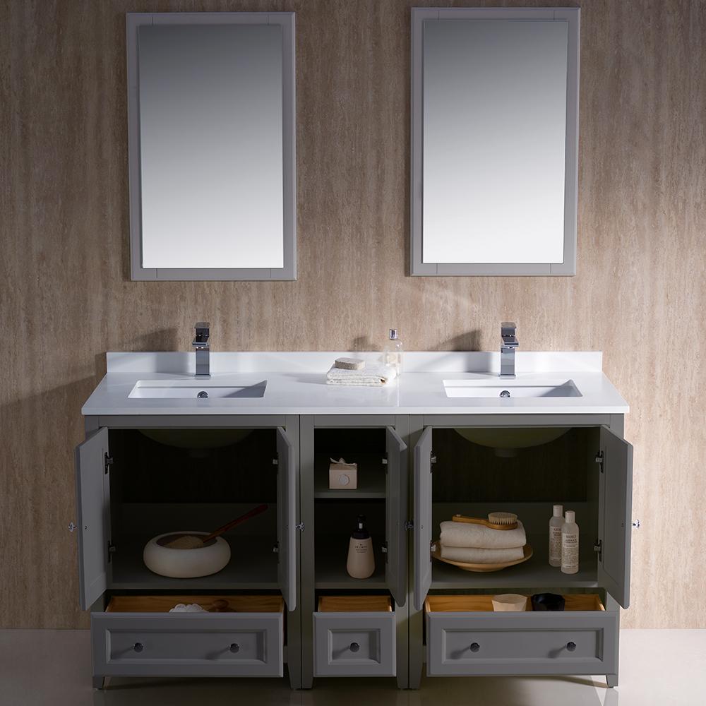Fresca Oxford 60" Gray Traditional Double Sink Bathroom Vanity