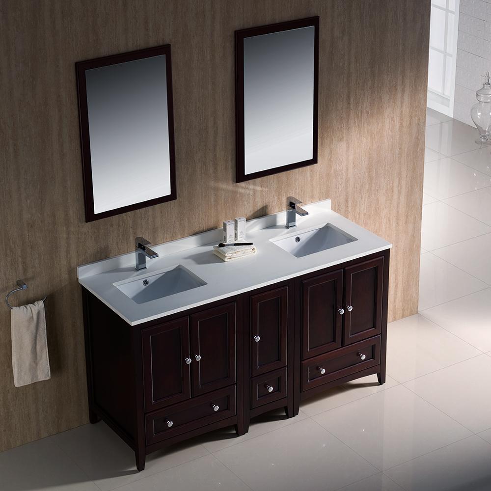 Fresca Oxford 60" Mahogany Traditional Double Sink Bathroom Vanity