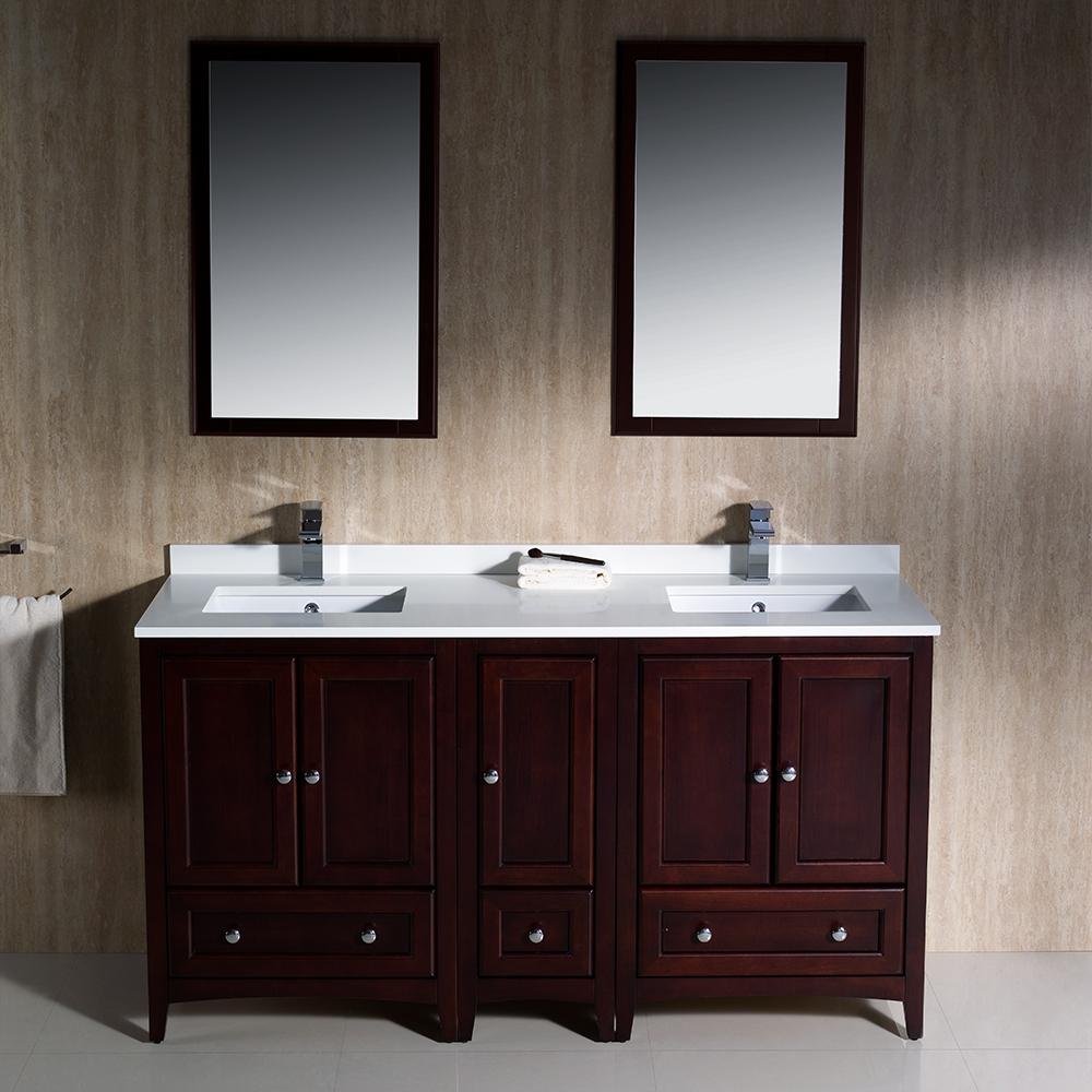 Fresca Oxford 60" Mahogany Traditional Double Sink Bathroom Vanity