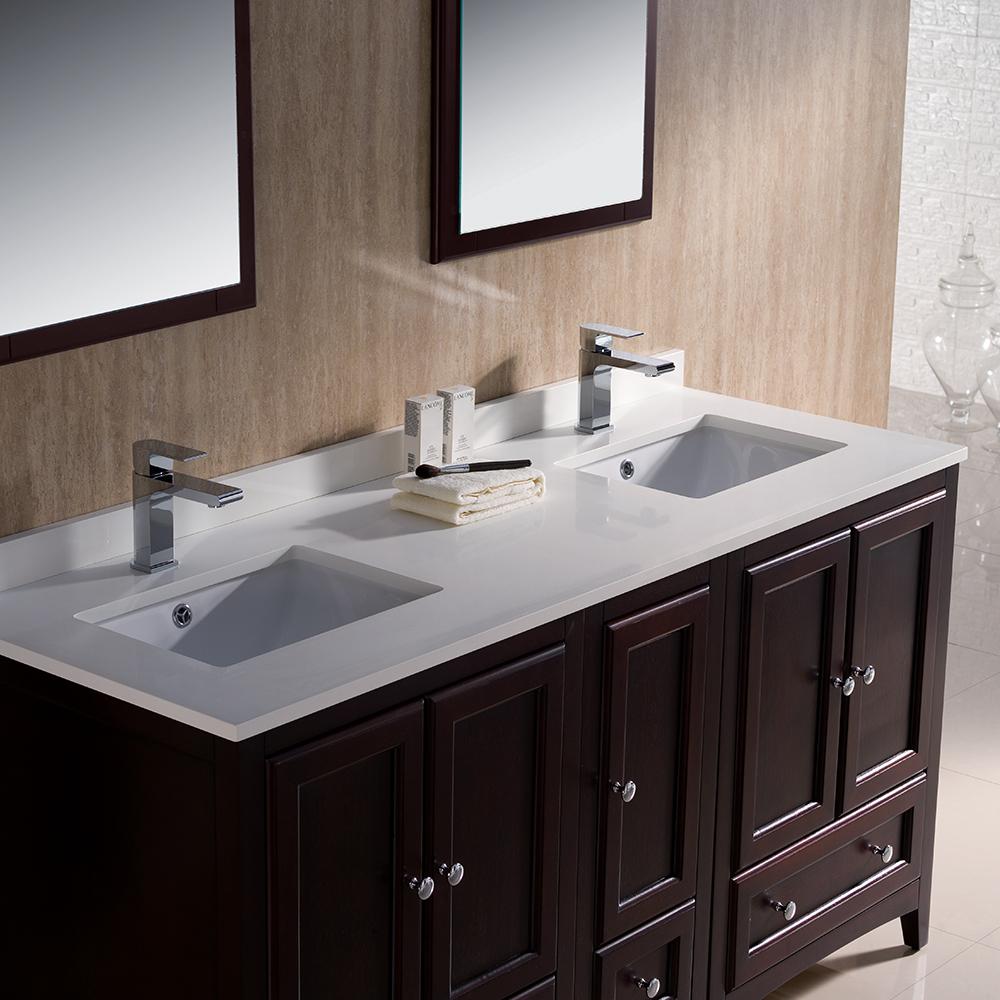 Fresca Oxford 60" Mahogany Traditional Double Sink Bathroom Vanity