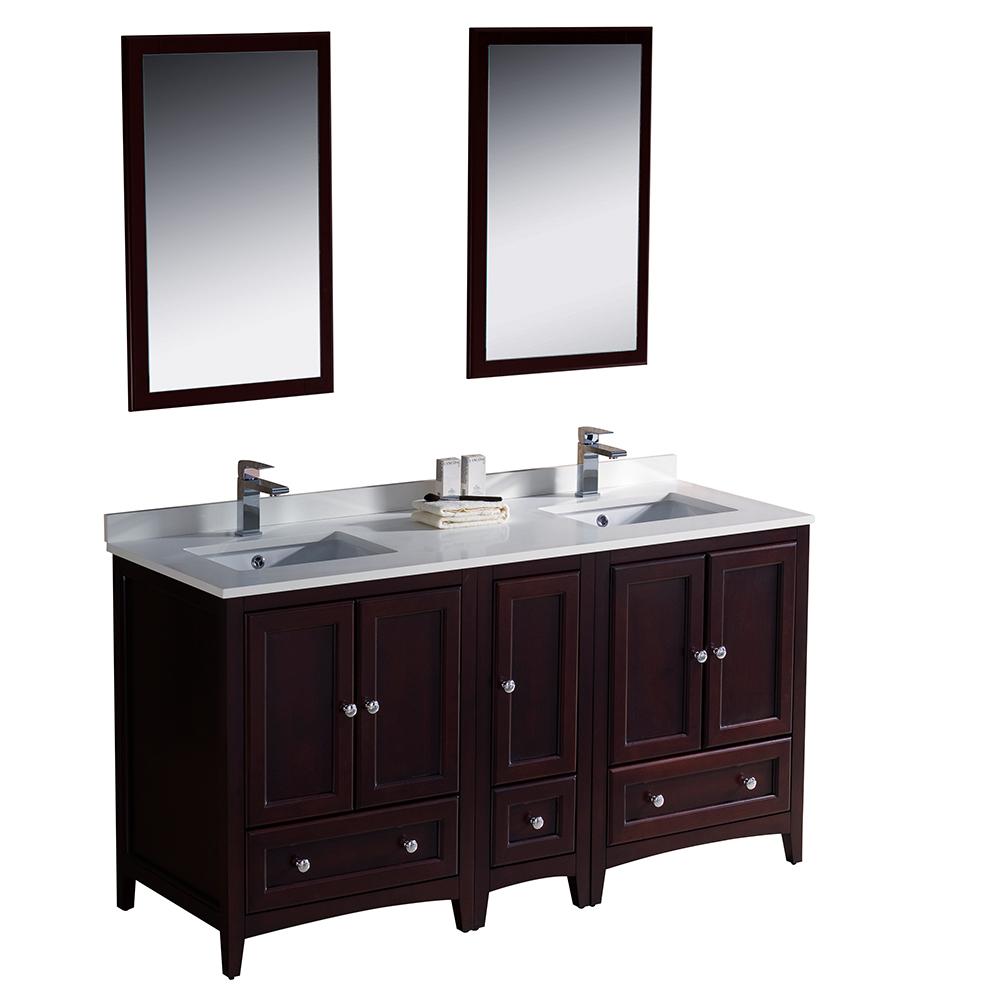 Fresca Oxford 60" Mahogany Traditional Double Sink Bathroom Vanity