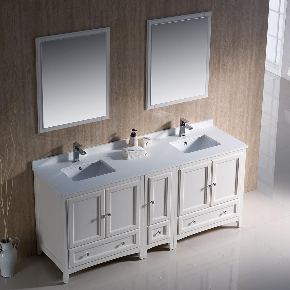 Fresca Oxford 72" Antique White Traditional Double Sink Bathroom Vanity