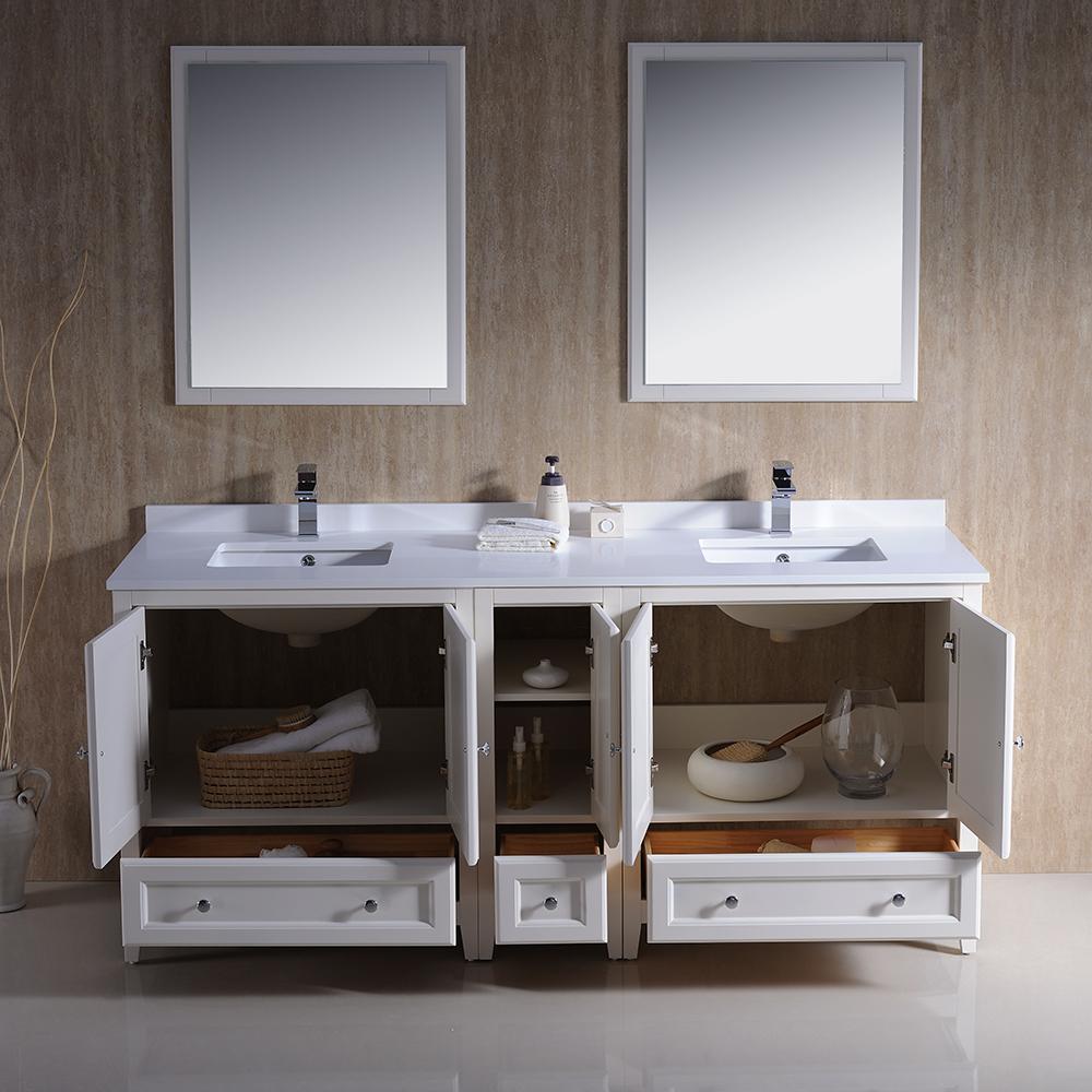 Fresca Oxford 72" Antique White Traditional Double Sink Bathroom Vanity