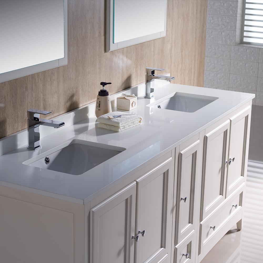 Fresca Oxford 72" Antique White Traditional Double Sink Bathroom Vanity