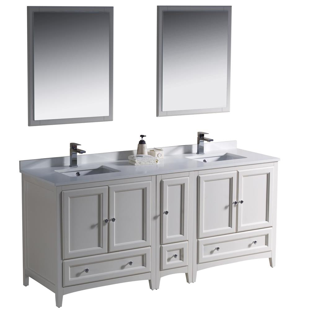 Fresca Oxford 72" Antique White Traditional Double Sink Bathroom Vanity