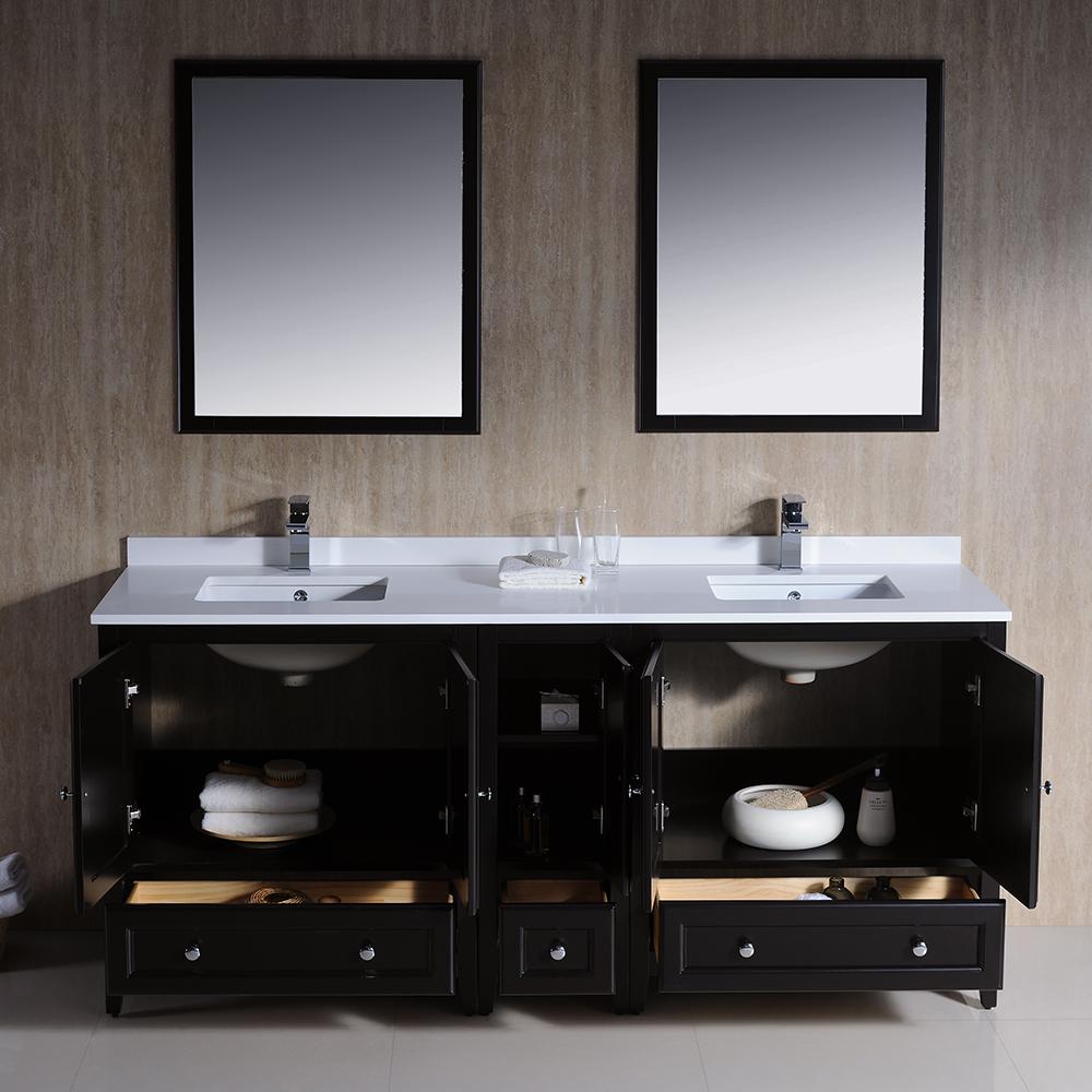 Fresca Oxford 72" Espresso Traditional Double Sink Bathroom Vanity