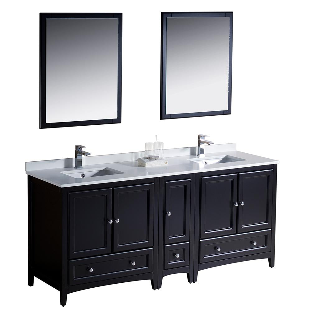 Fresca Oxford 72" Espresso Traditional Double Sink Bathroom Vanity