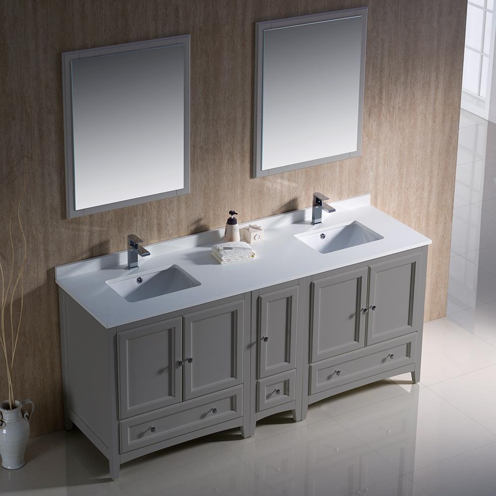Fresca Oxford 72" Gray Traditional Double Sink Bathroom Vanity