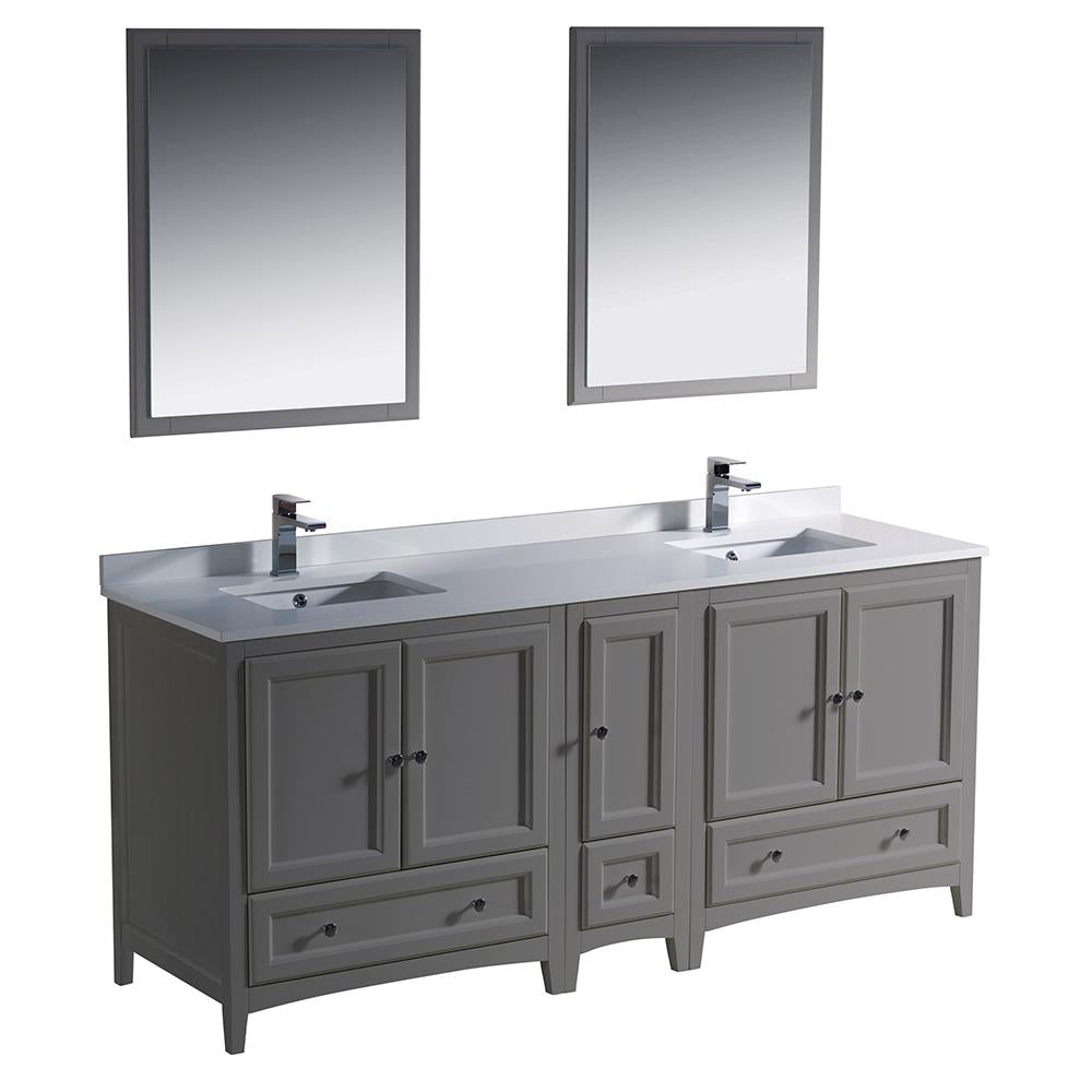 Fresca Oxford 72" Gray Traditional Double Sink Bathroom Vanity