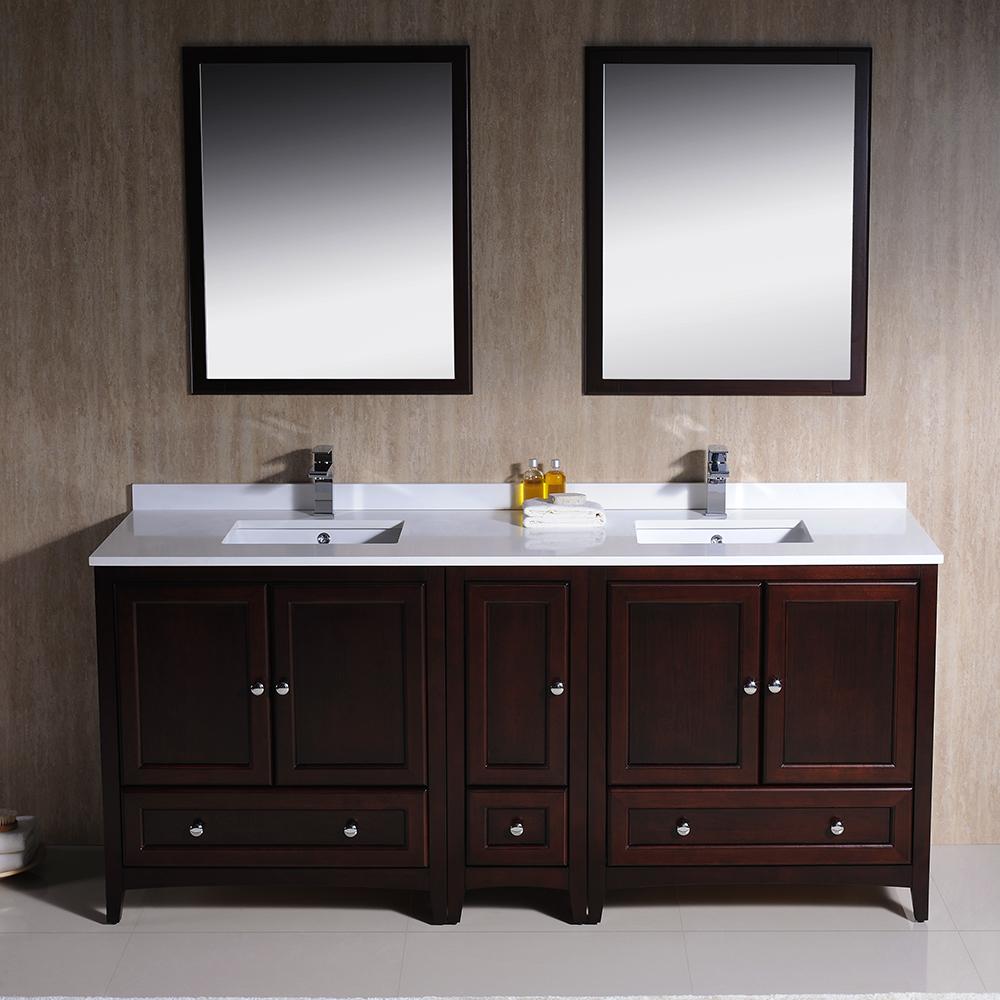 Fresca Oxford 72" Mahogany Traditional Double Sink Bathroom Vanity