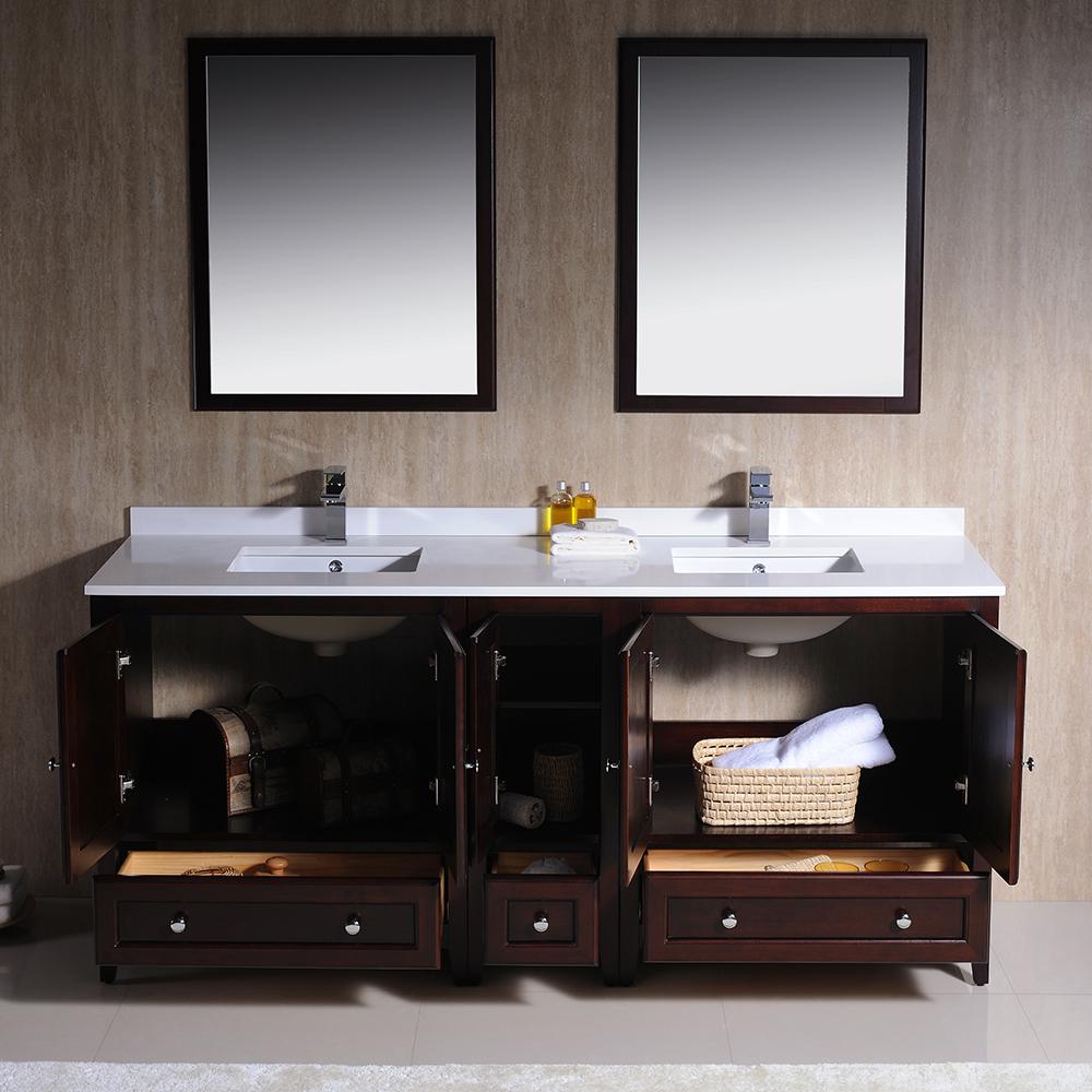 Fresca Oxford 72" Mahogany Traditional Double Sink Bathroom Vanity