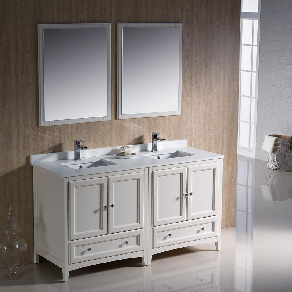 Fresca-Oxford-60"-Antique-White-Traditional-Double-Sink-Bathroom-Vanity-(FVN20-3030AW)